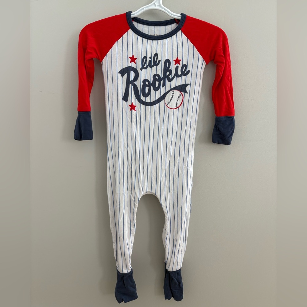 Little Sleepies Red & Navy Baseball Pinstripe One-Piece
